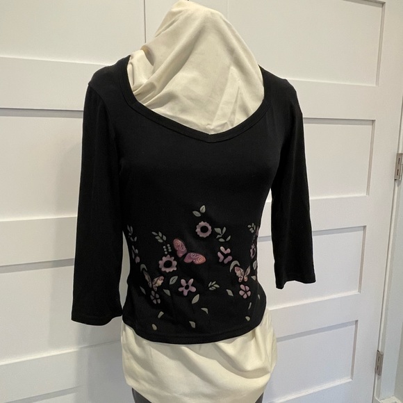 Jalate, Jersey Knit, TOP, 3/4 Sleeve, Black w/ Black Embroidery & Silkscreen, L - Picture 1 of 6